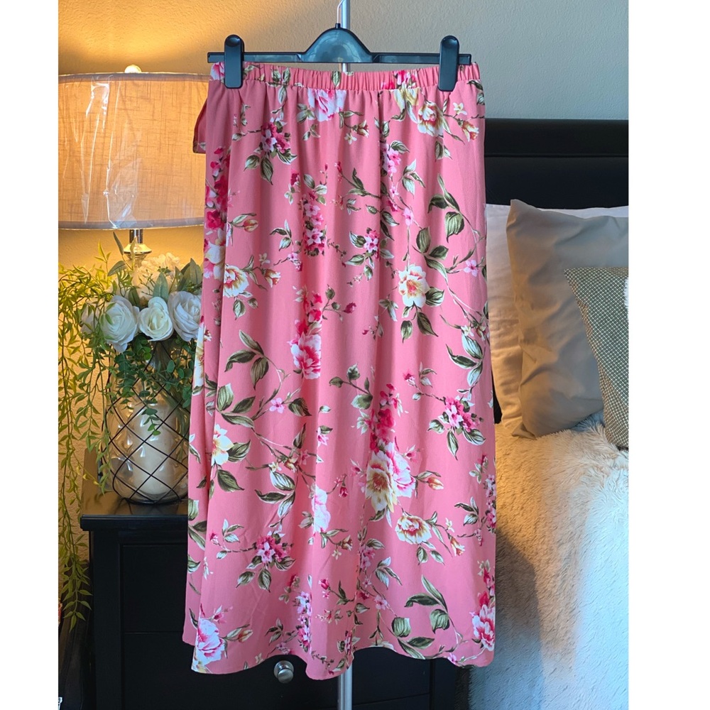 Bobeau - Women’s Floral Faux Wrap Hi Low Skirt (M) - Picture 4 of 8